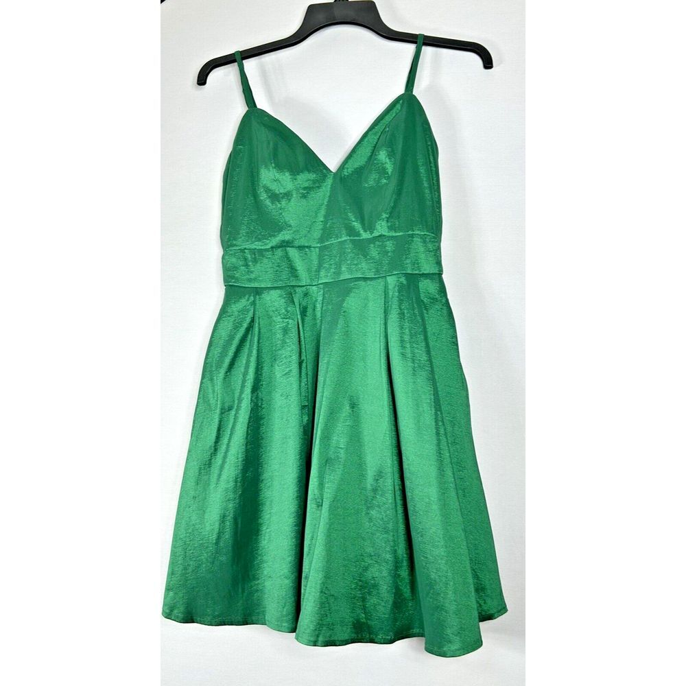 Lulus Skater Dress A-Line Women's Medium Green Emerald Spaghetti Straps Pockets